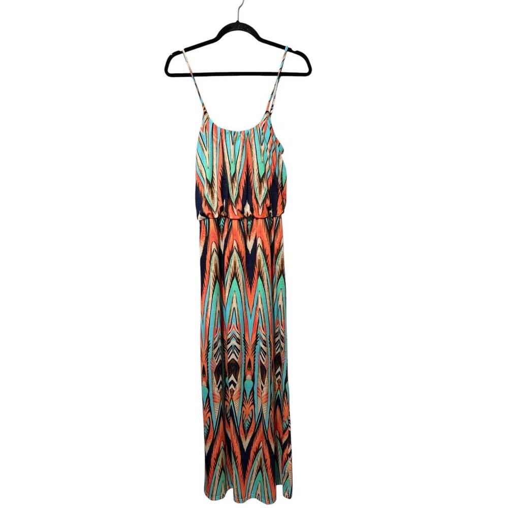 Alya Tribal Print Maxi Dress Spaghetti Strap Blouson Medium
